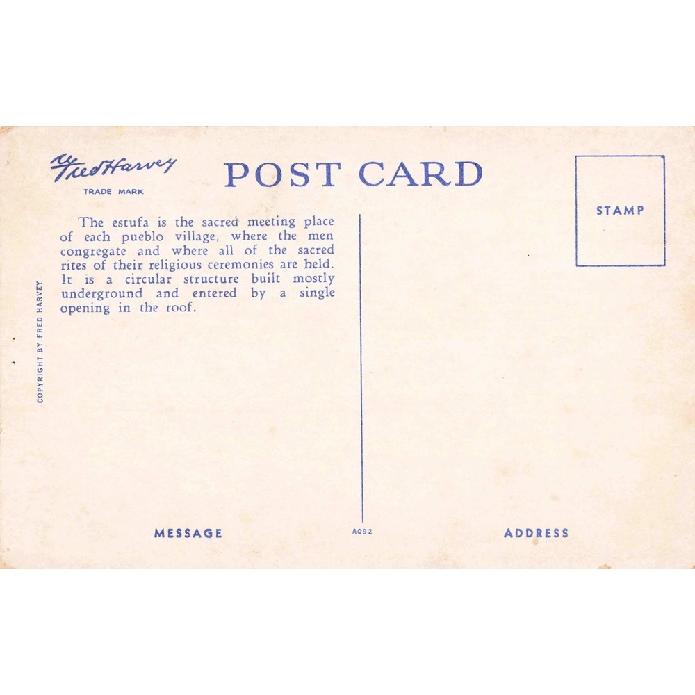 Vtg Linen Postcard The Estufa Santo Domingo Pueblo NM Fred Harvey H-2418 - Picture 2 of 2